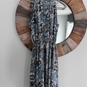 Floral Blue Sleeveless Dress